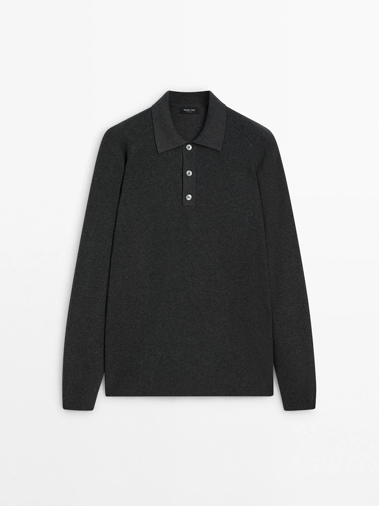 Ribbed knit polo collar sweater