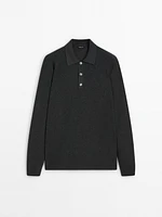 Ribbed knit polo collar sweater