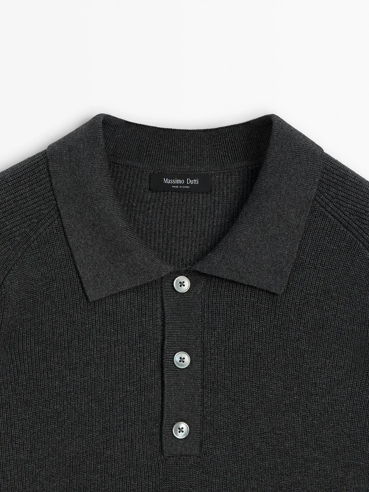 Ribbed knit polo collar sweater