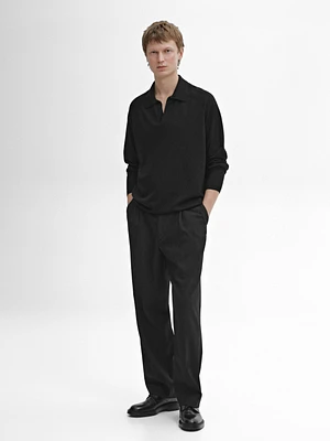 Wool blend knit sweater with polo collar