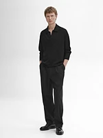 Wool blend knit sweater with polo collar