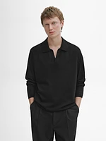 Wool blend knit sweater with polo collar
