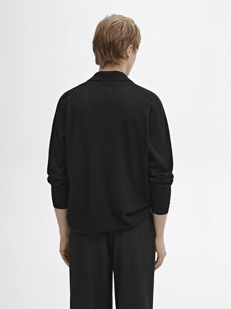 Wool blend knit sweater with polo collar