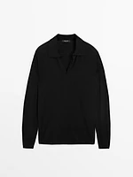 Wool blend knit sweater with polo collar