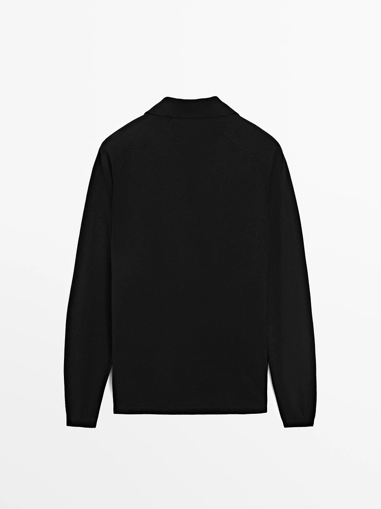 Wool blend knit sweater with polo collar