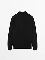 Wool blend knit sweater with polo collar