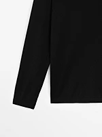 Wool blend knit sweater with polo collar
