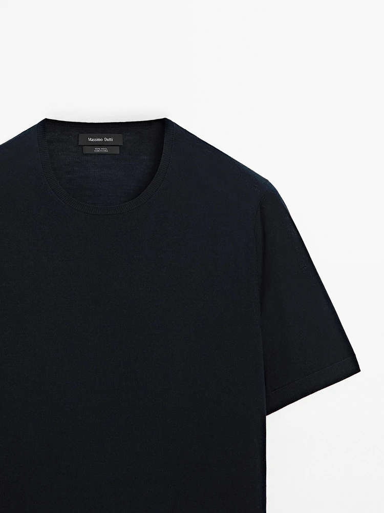 T-shirt en maille 100 % laine mérinos
