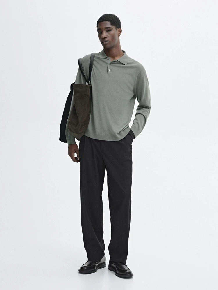 100% merino wool knit sweater with polo collar