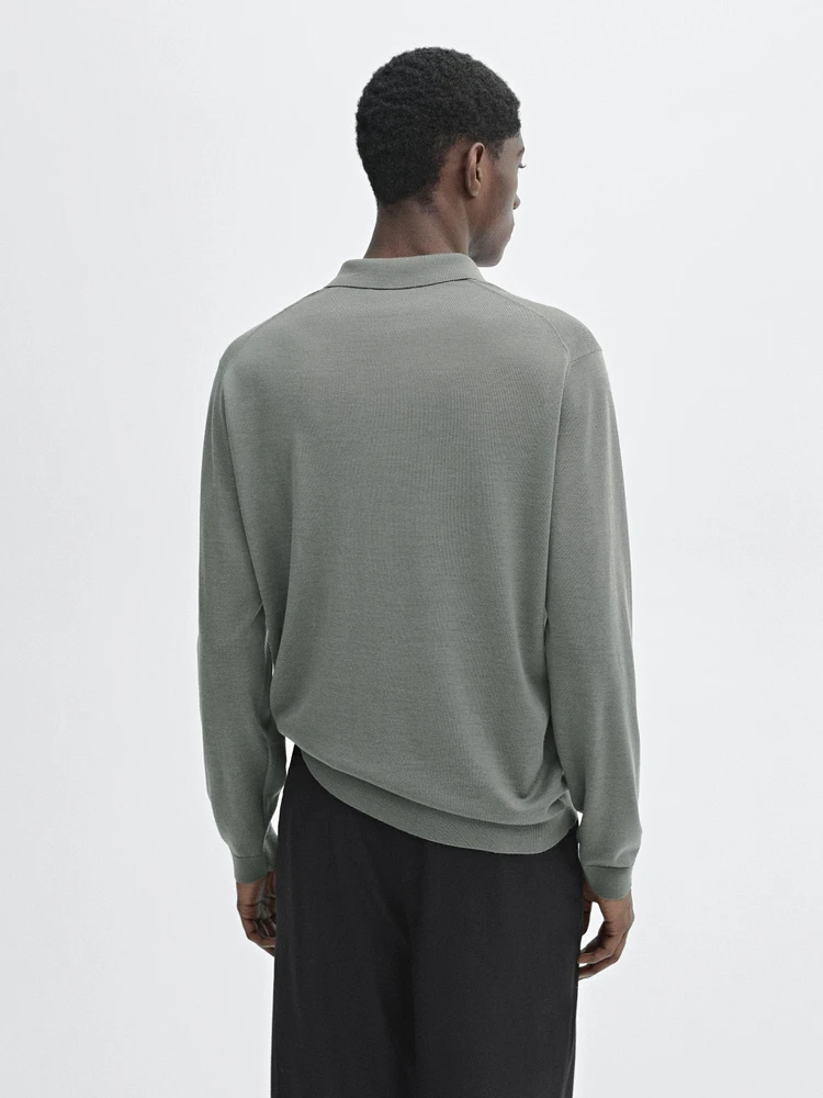 100% merino wool knit sweater with polo collar