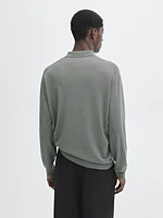 100% merino wool knit sweater with polo collar