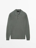 100% merino wool knit sweater with polo collar