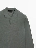 100% merino wool knit sweater with polo collar