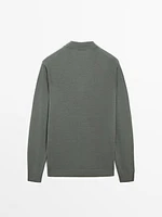 100% merino wool knit sweater with polo collar