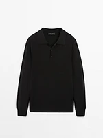 Wool blend polo collar sweater