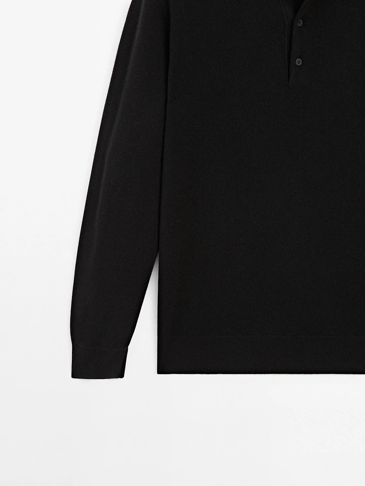 Wool blend polo collar sweater