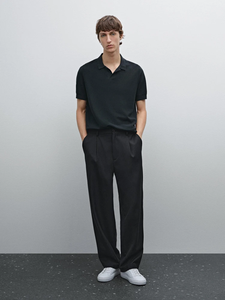 100% cotton knit polo collar sweater