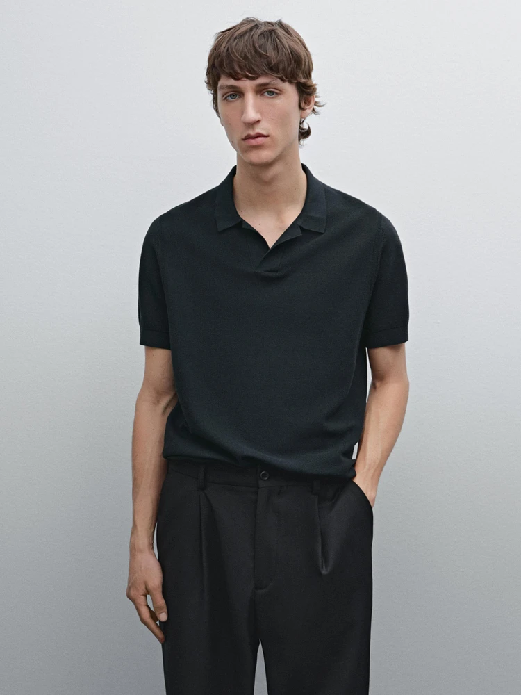100% cotton knit polo collar sweater
