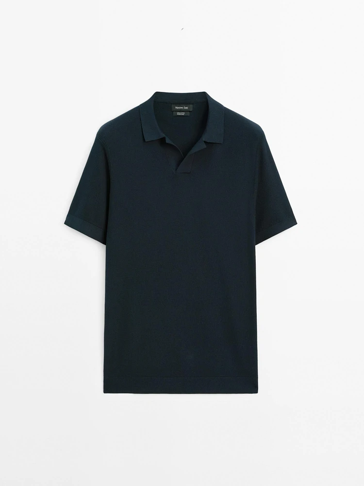 100% cotton knit polo collar sweater