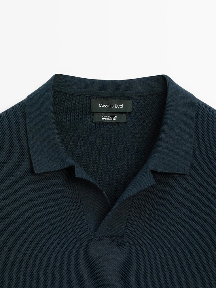 100% cotton knit polo collar sweater