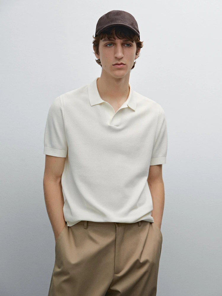 100% cotton knit polo collar sweater