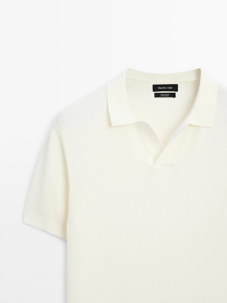 100% cotton knit polo collar sweater