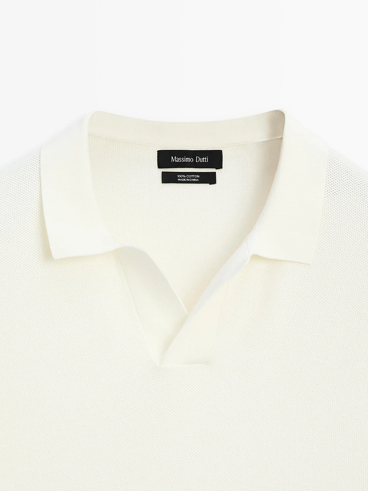 100% cotton knit polo collar sweater