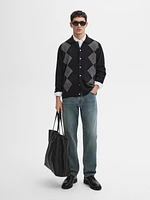 100% wool argyle knit cardigan