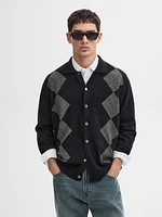 100% wool argyle knit cardigan