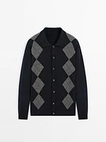 100% wool argyle knit cardigan