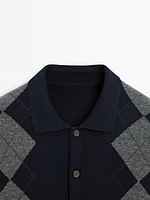 100% wool argyle knit cardigan