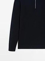 Mock neck knit sweater with zip