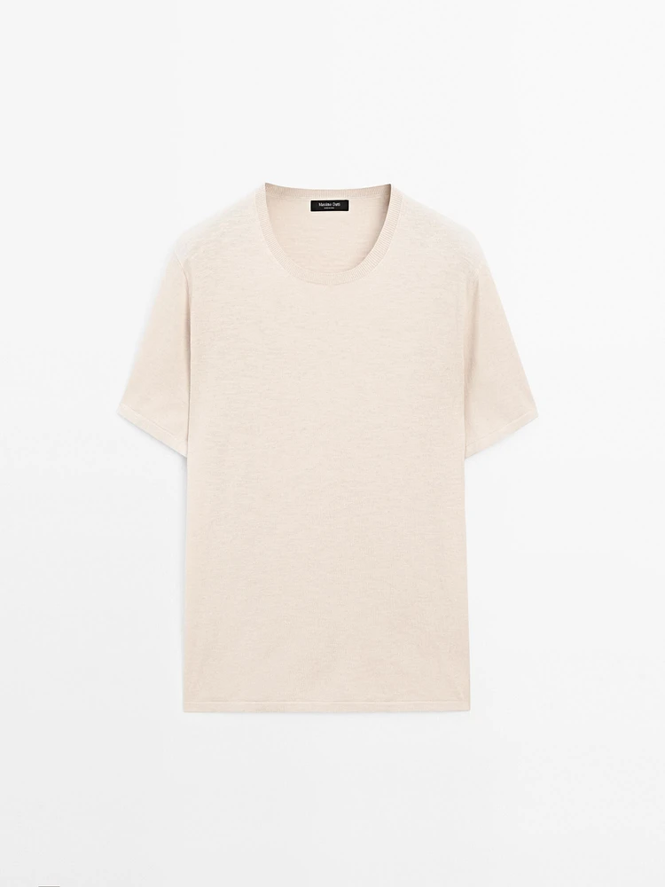 Cotton blend knit short sleeve sweater