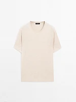 Cotton blend knit short sleeve sweater