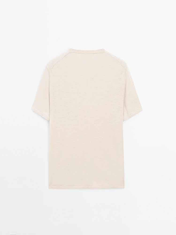 Cotton blend knit short sleeve sweater