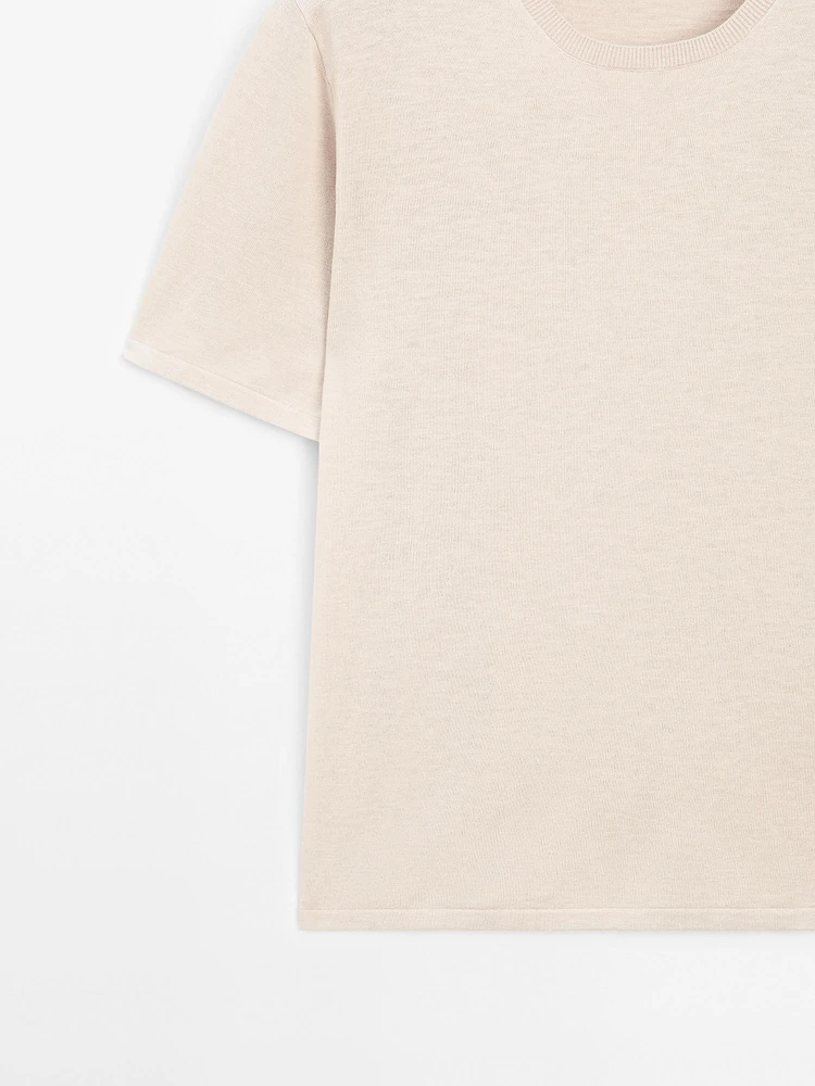 Cotton blend knit short sleeve sweater