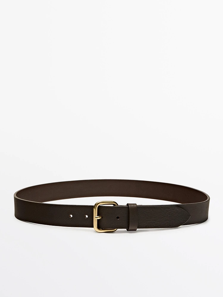 Nappa leather belt with golden buckle