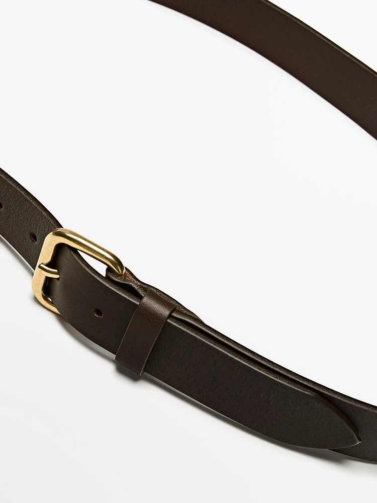 Nappa leather belt with golden buckle