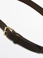 Nappa leather belt with golden buckle