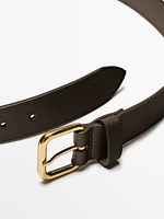 Nappa leather belt with golden buckle