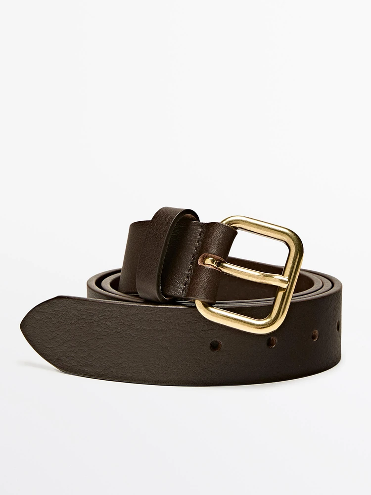 Nappa leather belt with golden buckle