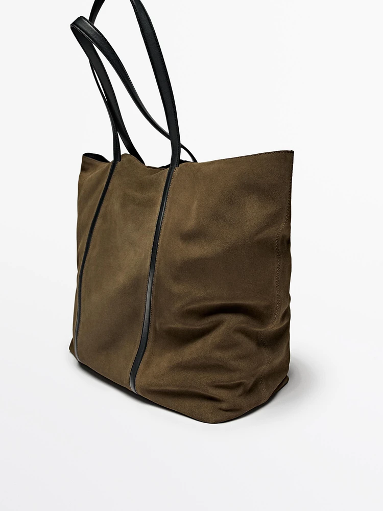 Split suede leather tote bag