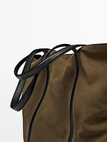 Split suede leather tote bag