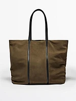 Split suede leather tote bag