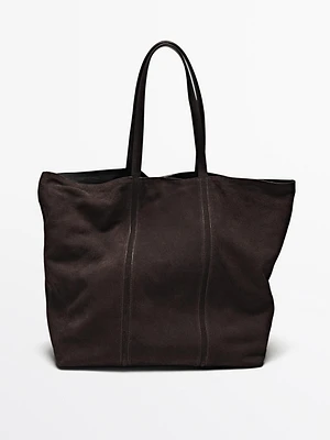 Suede leather tote bag