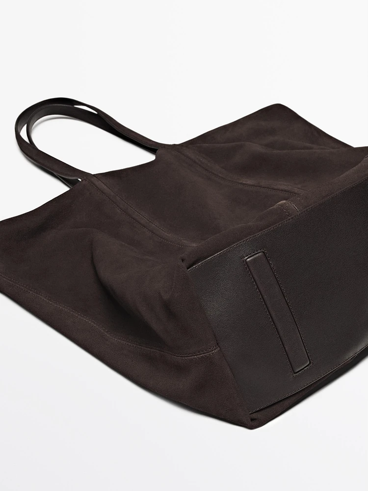 Suede leather tote bag