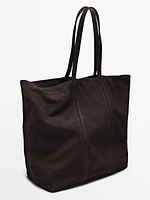 Suede leather tote bag