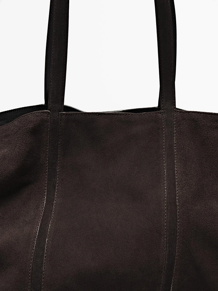 Suede leather tote bag