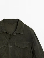 Suede leather jacket with flap pockets