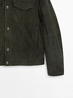 Suede leather jacket with flap pockets